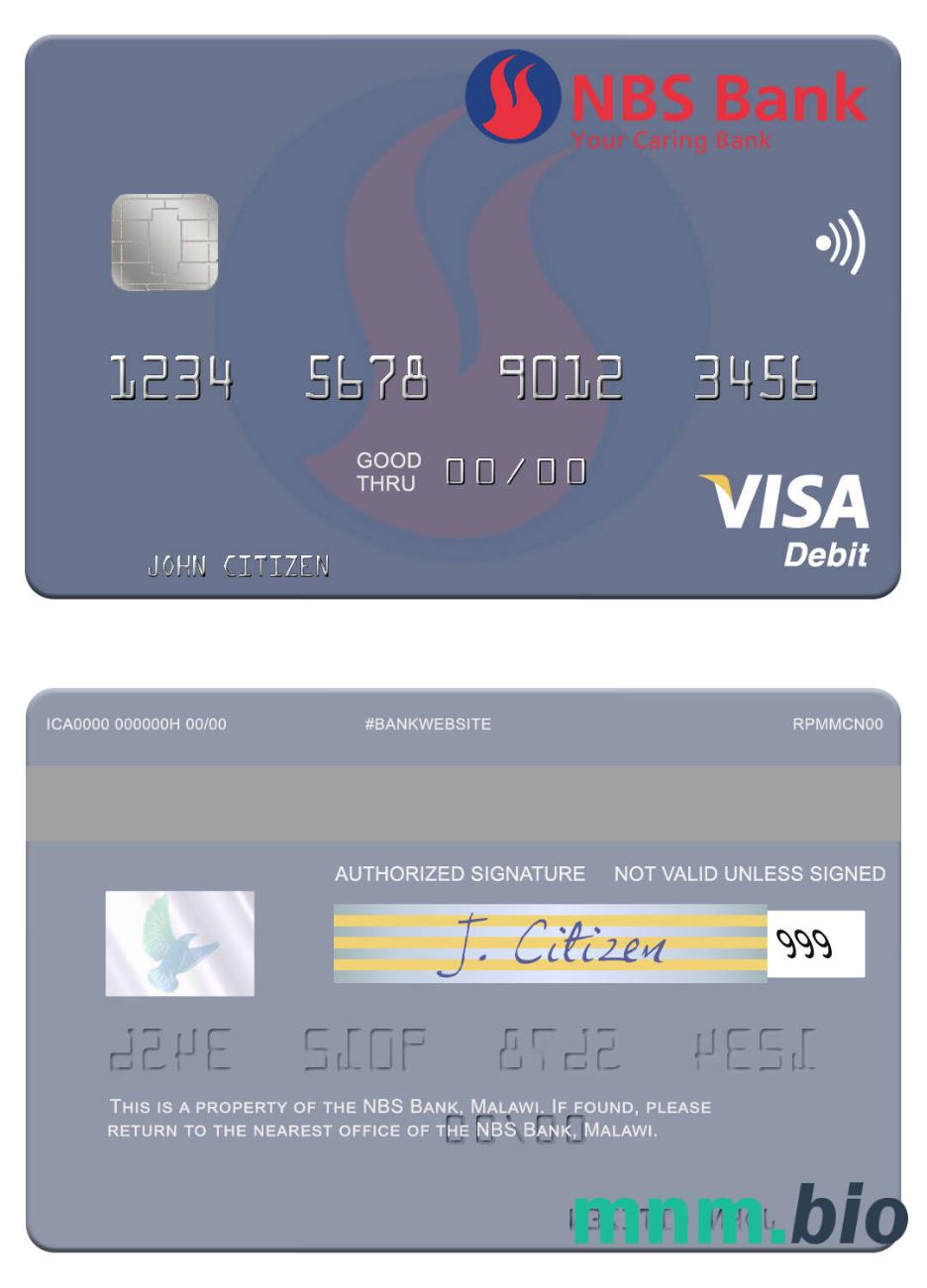 Malawi NBS Bank visa debet karta przykład w formacie PSD